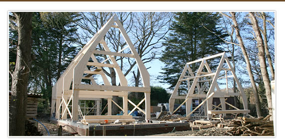 Inside a timber frame building