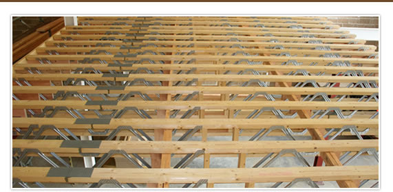 Inside a timber frame building