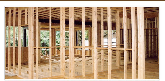 Inside a timber frame building